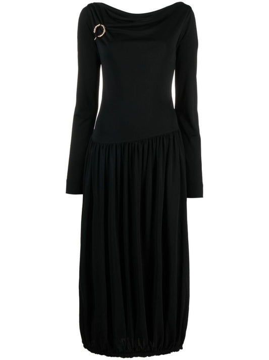 Black Asymmetric Waist Midi Dress