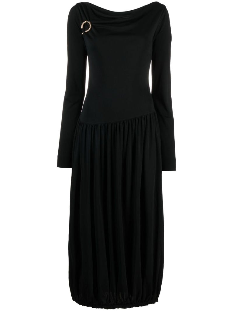 Black Asymmetric Waist Midi Dress
