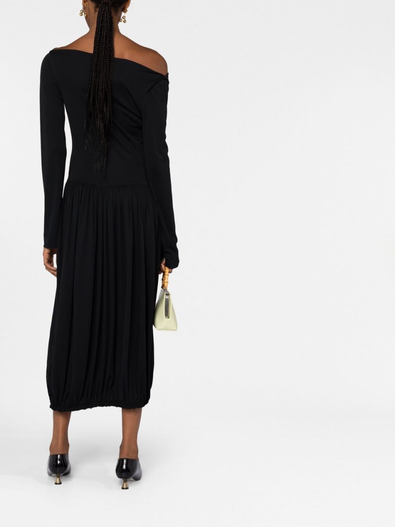 Black Asymmetric Waist Midi Dress
