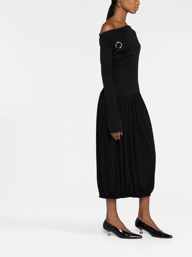 Black Asymmetric Waist Midi Dress