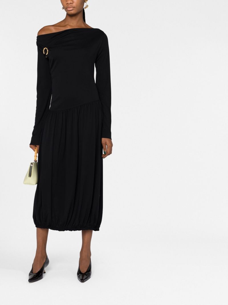 Black Asymmetric Waist Midi Dress