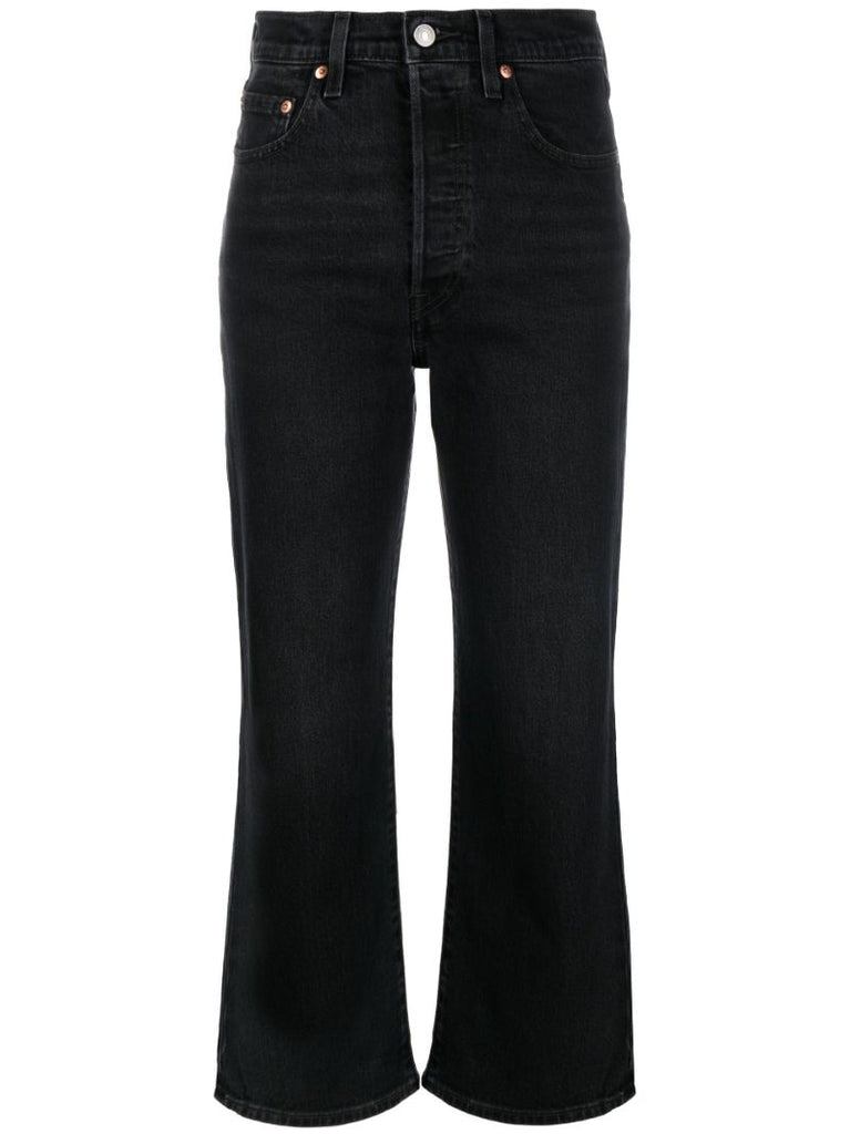 Black Ribcage Straight-leg Cropped Jeans