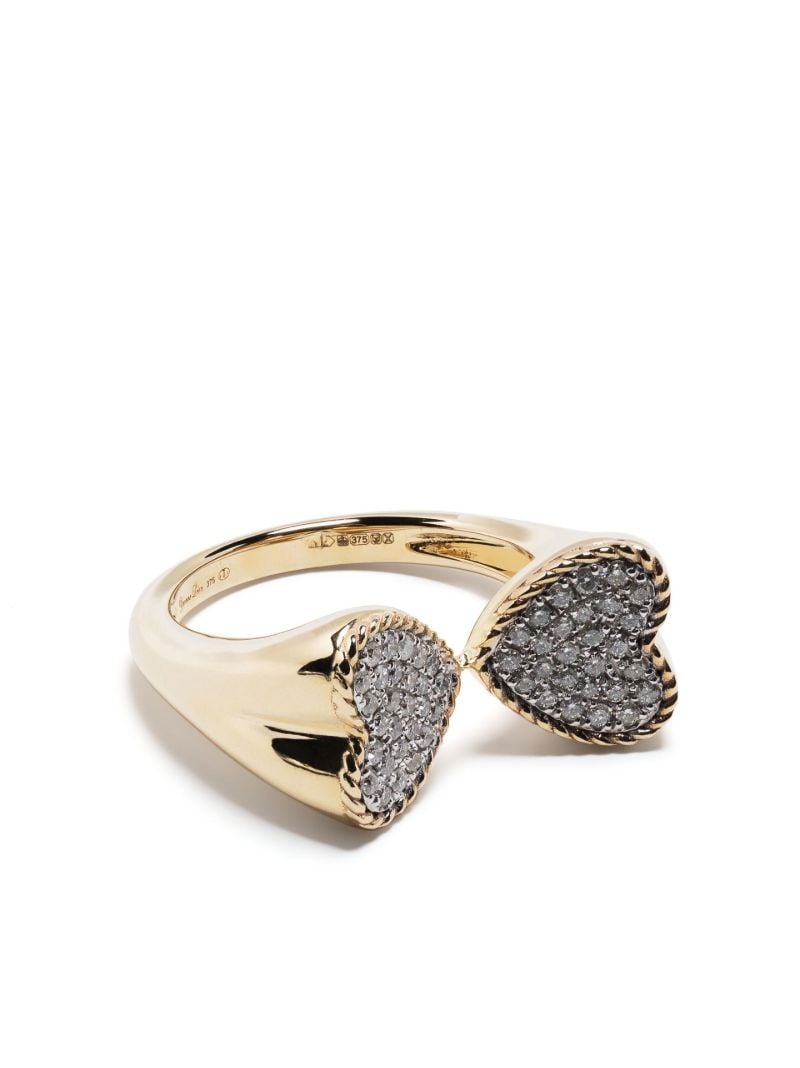 9k Yellow Gold Double Coeur Diamond Ring
