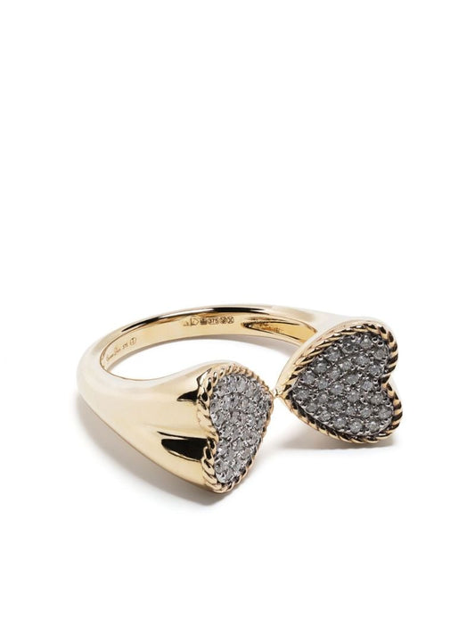 9k Yellow Gold Double Coeur Diamond Ring