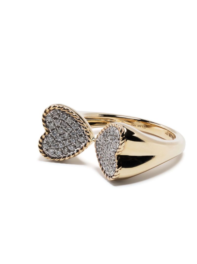 9k Yellow Gold Double Coeur Diamond Ring