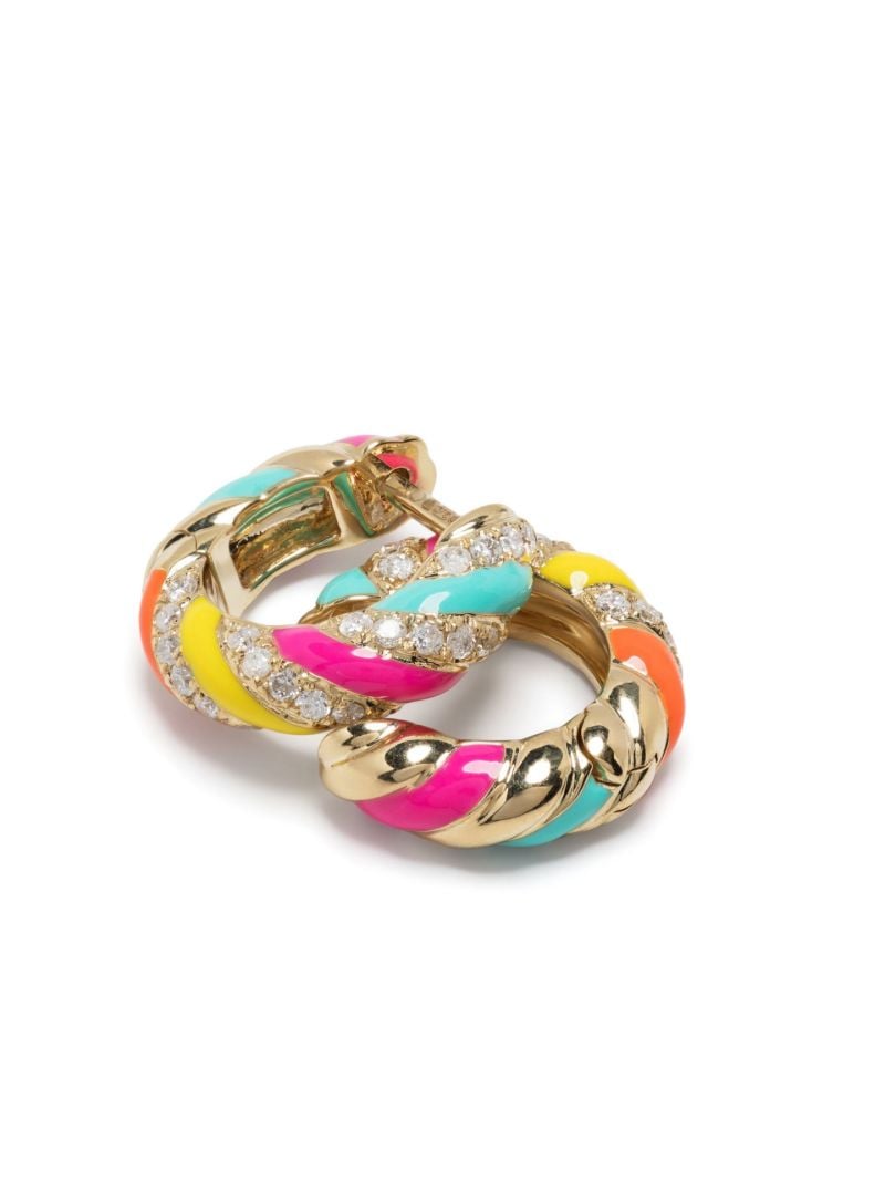 9k Yellow Gold Torsade Rainbow Diamond Hoop Earrings