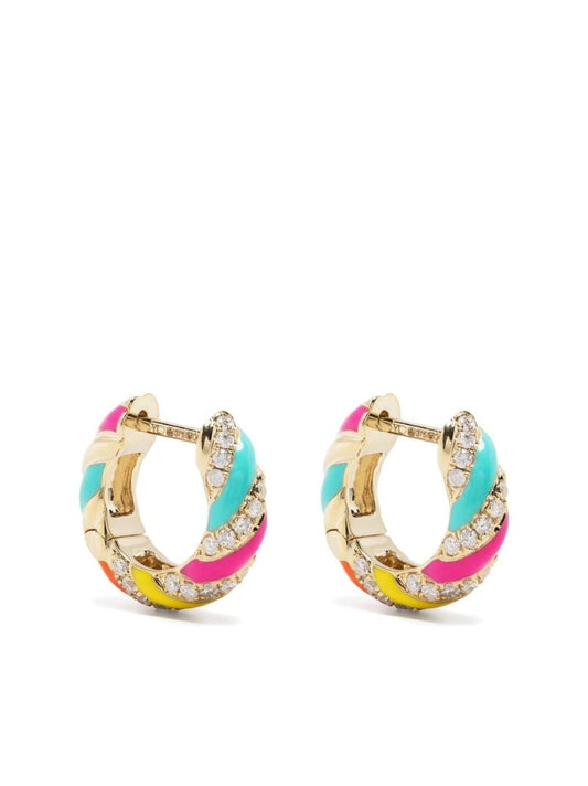 9k Yellow Gold Torsade Rainbow Diamond Hoop Earrings