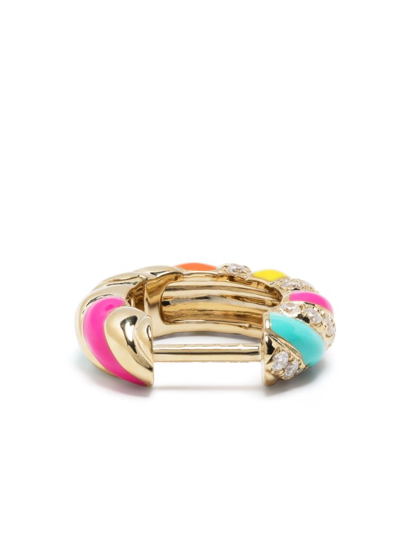9k Yellow Gold Torsade Rainbow Diamond Hoop Earrings