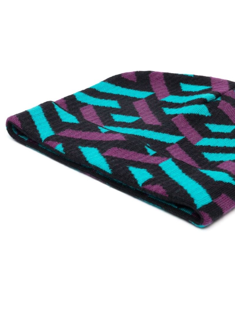 Black La Greca Printed Wool Beanie