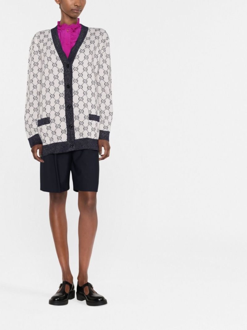 Grey Gg Jacquard Cotton Cardigan