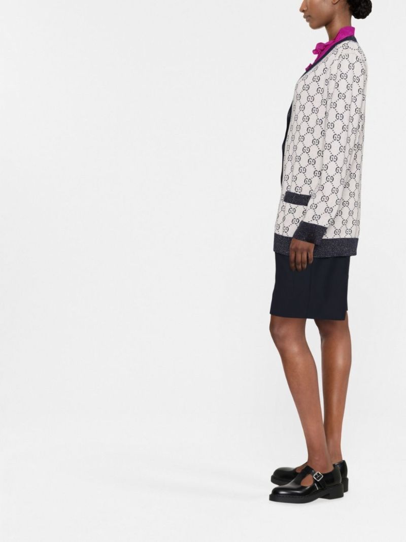 Grey Gg Jacquard Cotton Cardigan