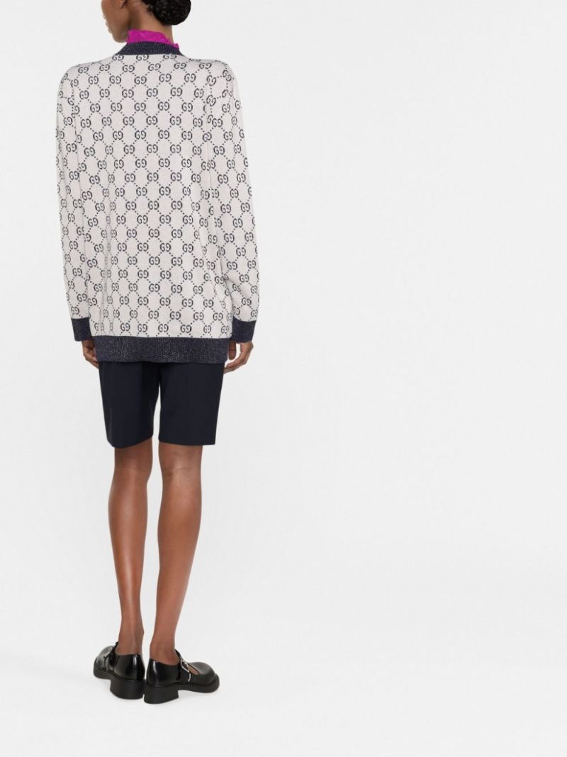 Grey Gg Jacquard Cotton Cardigan
