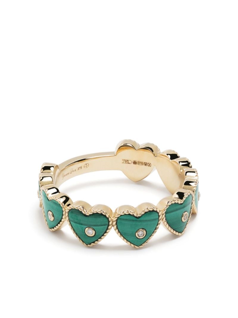 9k Yellow Gold Alliance Heart Malachite Diamond Ring
