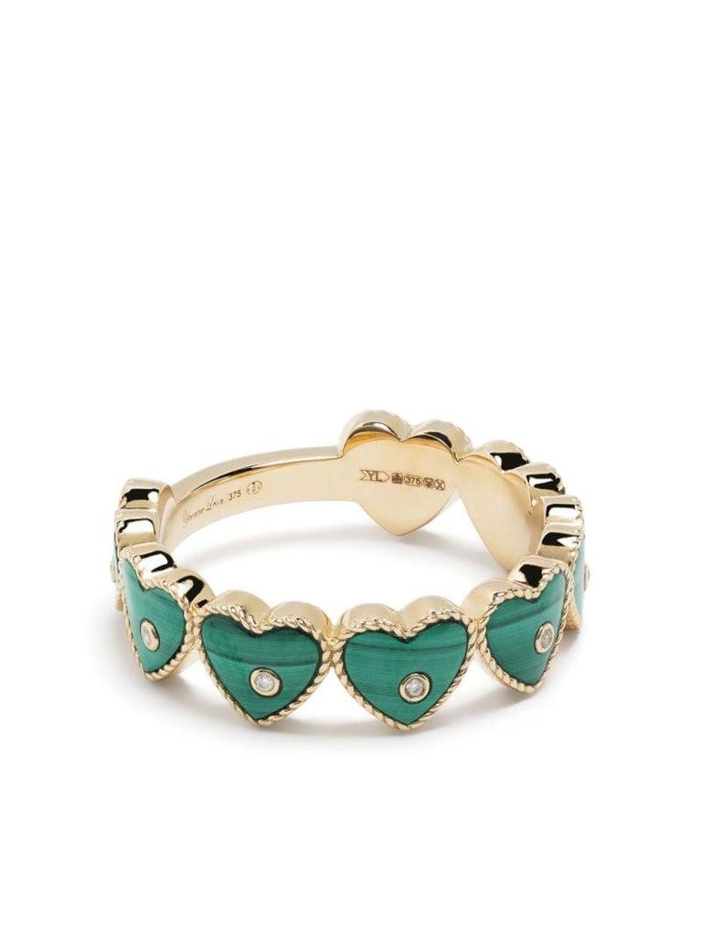 9k Yellow Gold Alliance Heart Malachite Diamond Ring