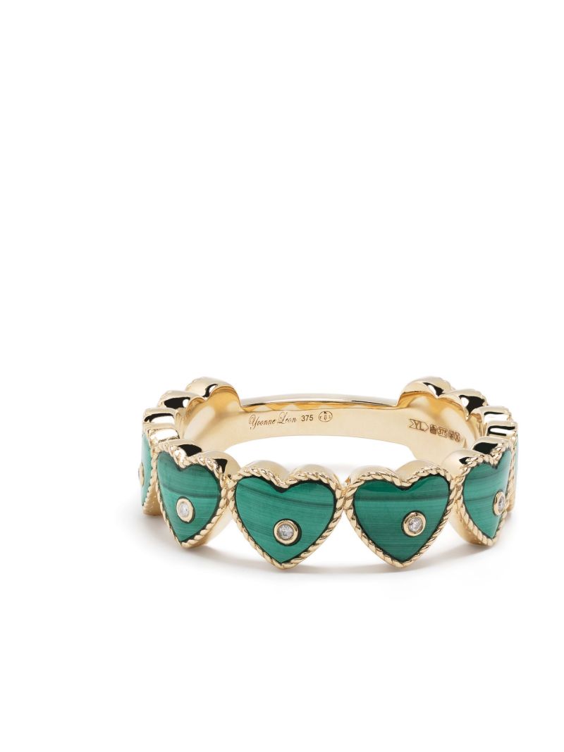 9k Yellow Gold Alliance Heart Malachite Diamond Ring
