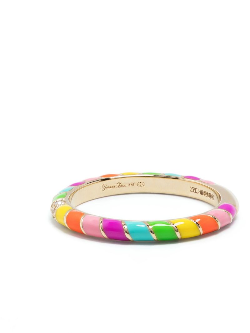 9k Yellow Gold Alliance Mini Torsade Rainbow Diamond Ring