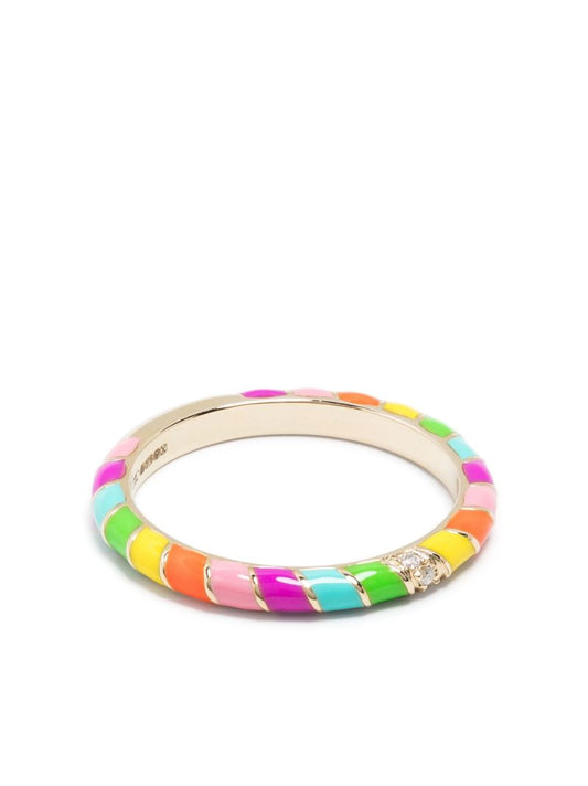 9k Yellow Gold Alliance Mini Torsade Rainbow Diamond Ring
