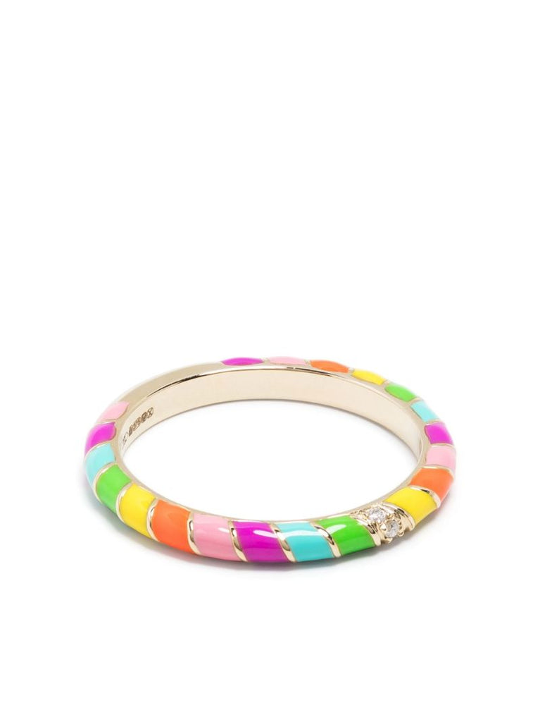 9k Yellow Gold Alliance Mini Torsade Rainbow Diamond Ring