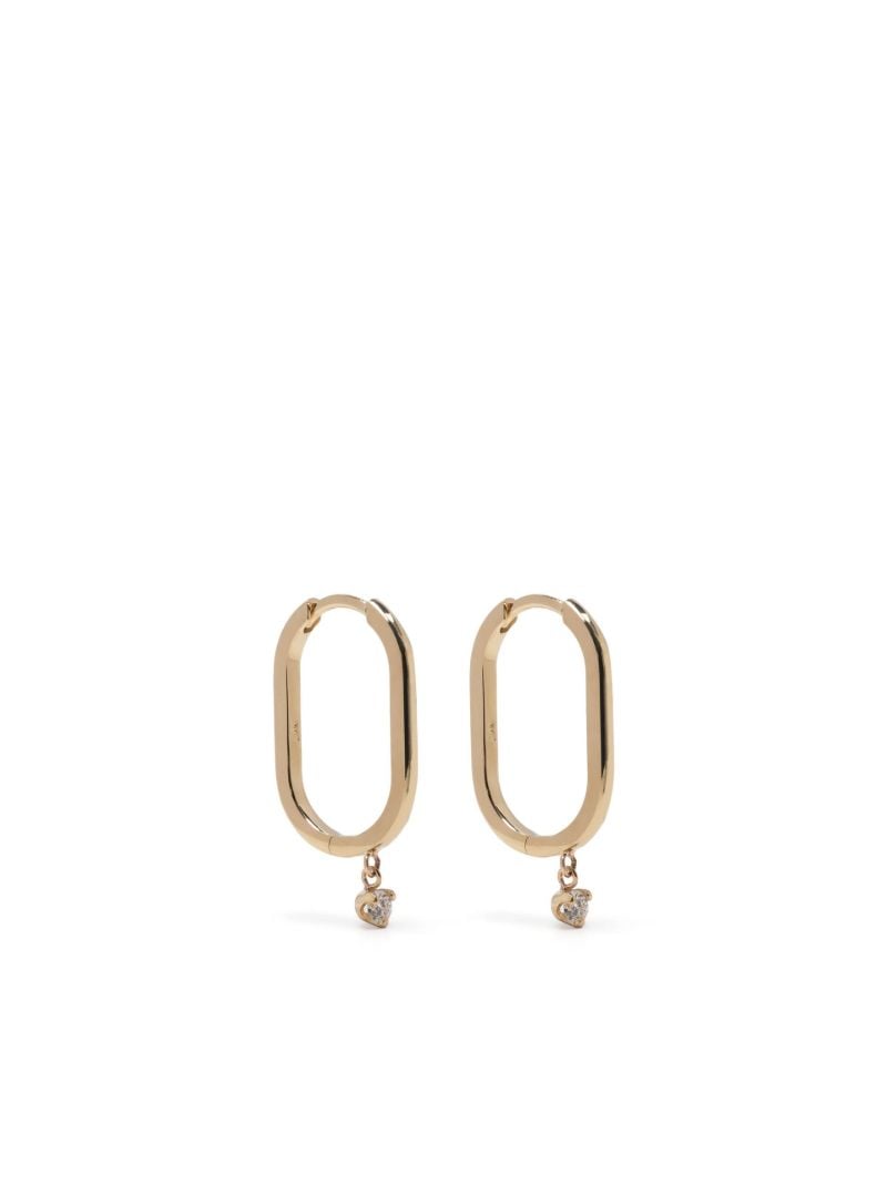 14k Yellow Gold Oval Diamond Hoop Earrings
