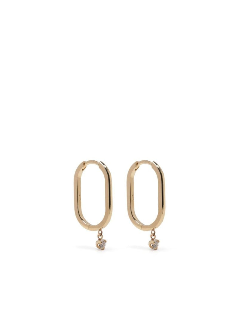 14k Yellow Gold Oval Diamond Hoop Earrings