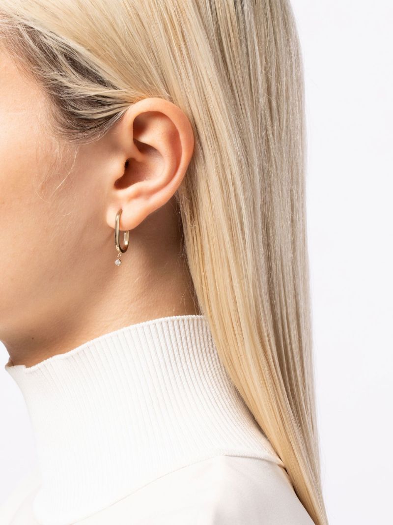 14k Yellow Gold Oval Diamond Hoop Earrings