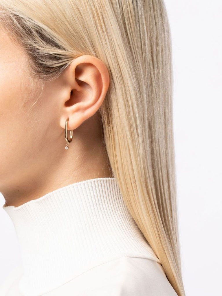 14k Yellow Gold Oval Diamond Hoop Earrings