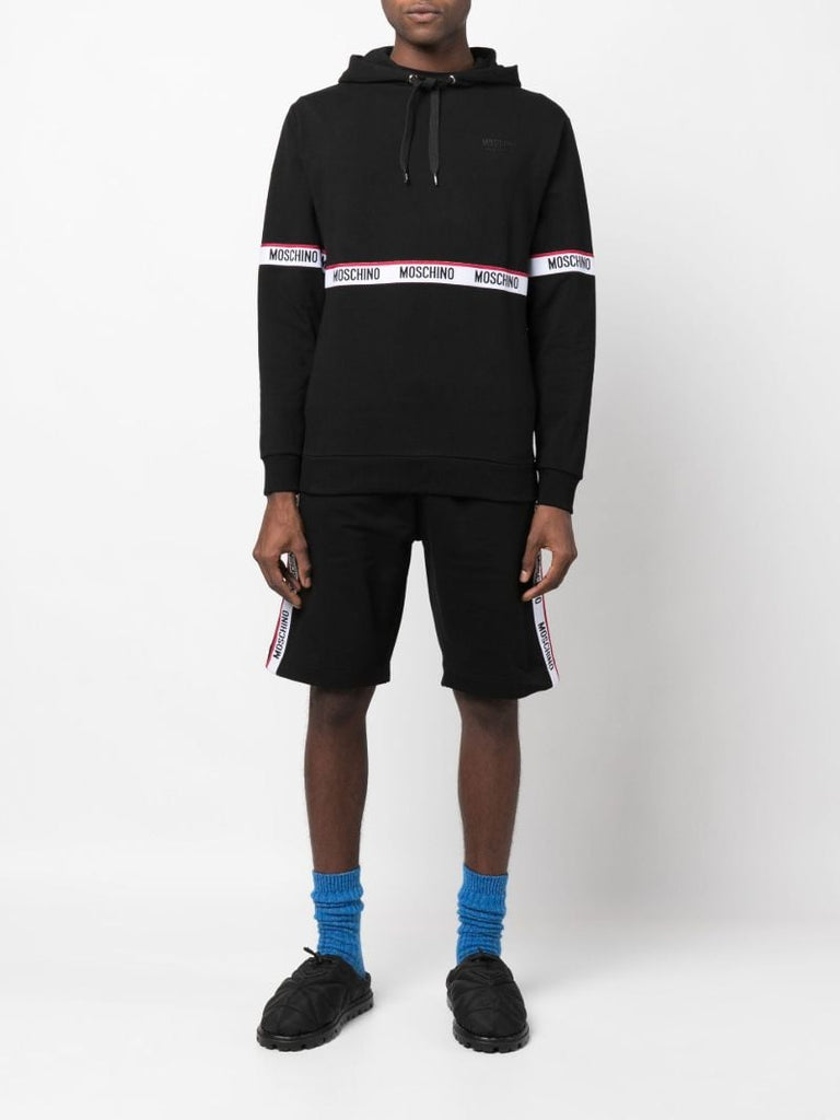 Black Logo Tape Cotton Hoodie