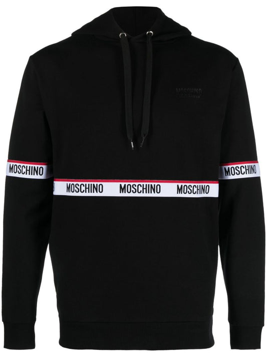Black Logo Tape Cotton Hoodie