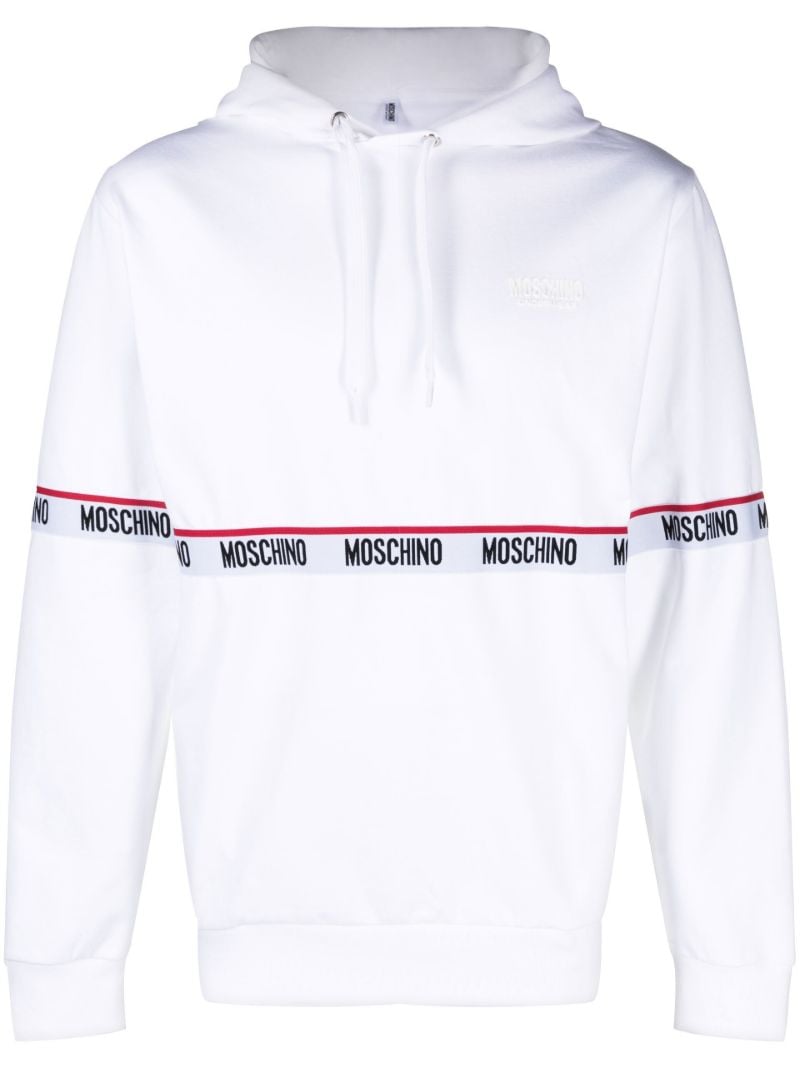 White Logo Tape Cotton Hoodie