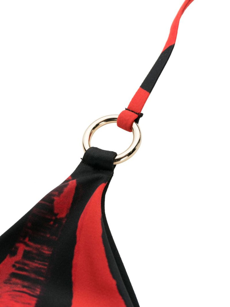 Red Mini Ring Triangle Bikini Top