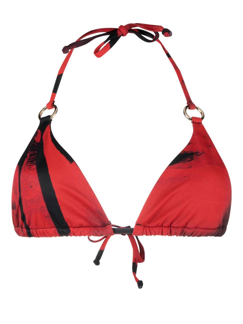 Red Mini Ring Triangle Bikini Top