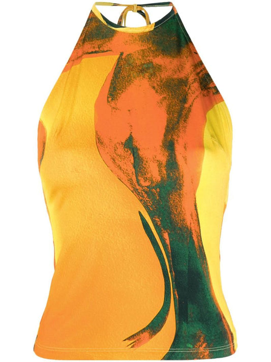 Orange Printed Halterneck Top
