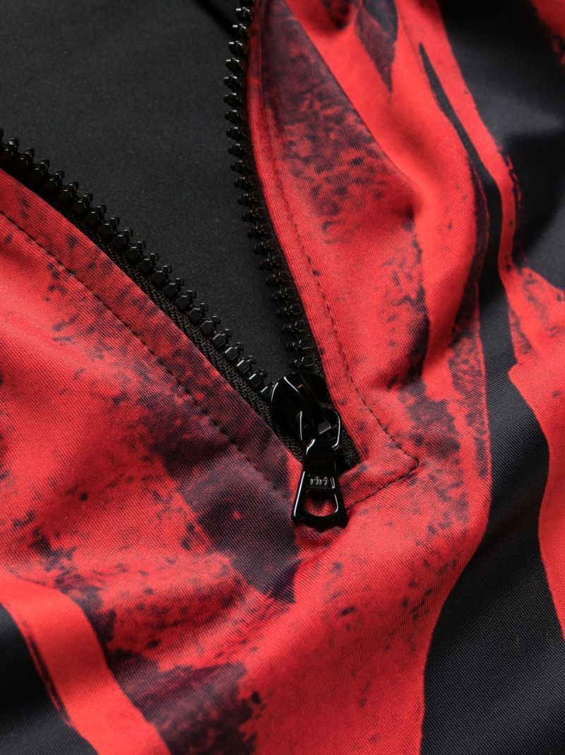 Red Graphic Print Long Sleeve Swimsuit