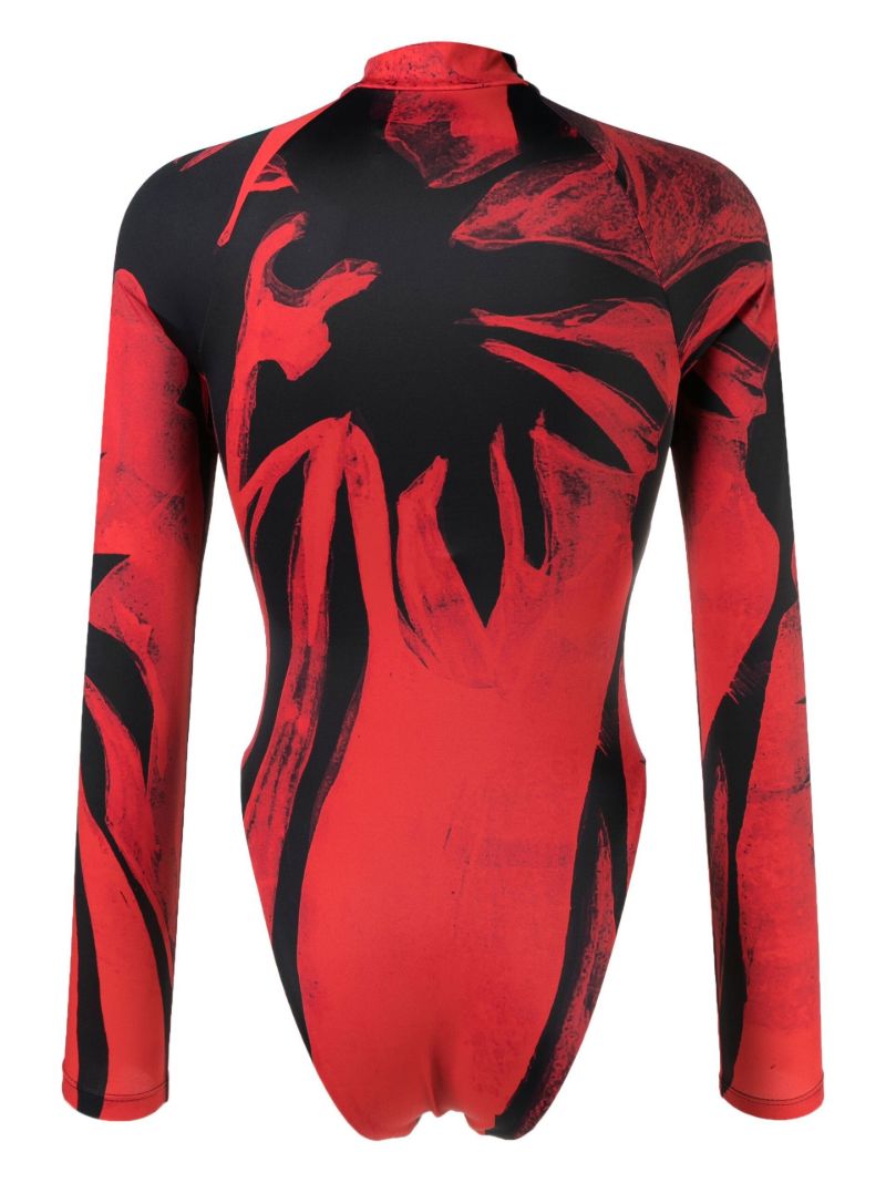 Red Graphic Print Long Sleeve Swimsuit