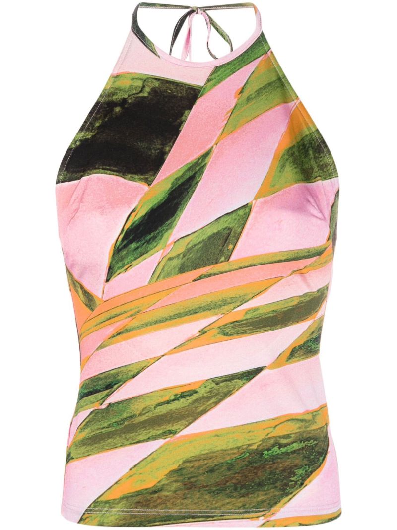 Pink Abstract Print Halterneck Top