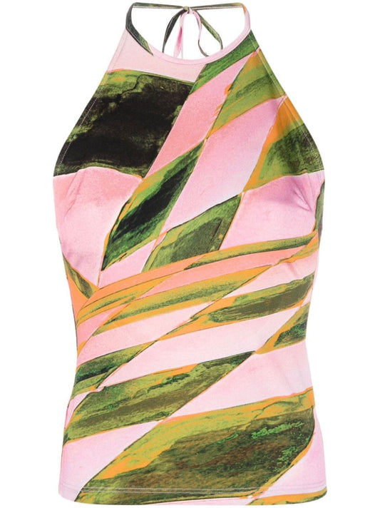 Pink Abstract Print Halterneck Top