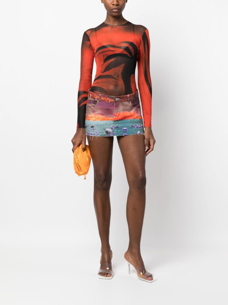 Red Queen Print Mesh Top