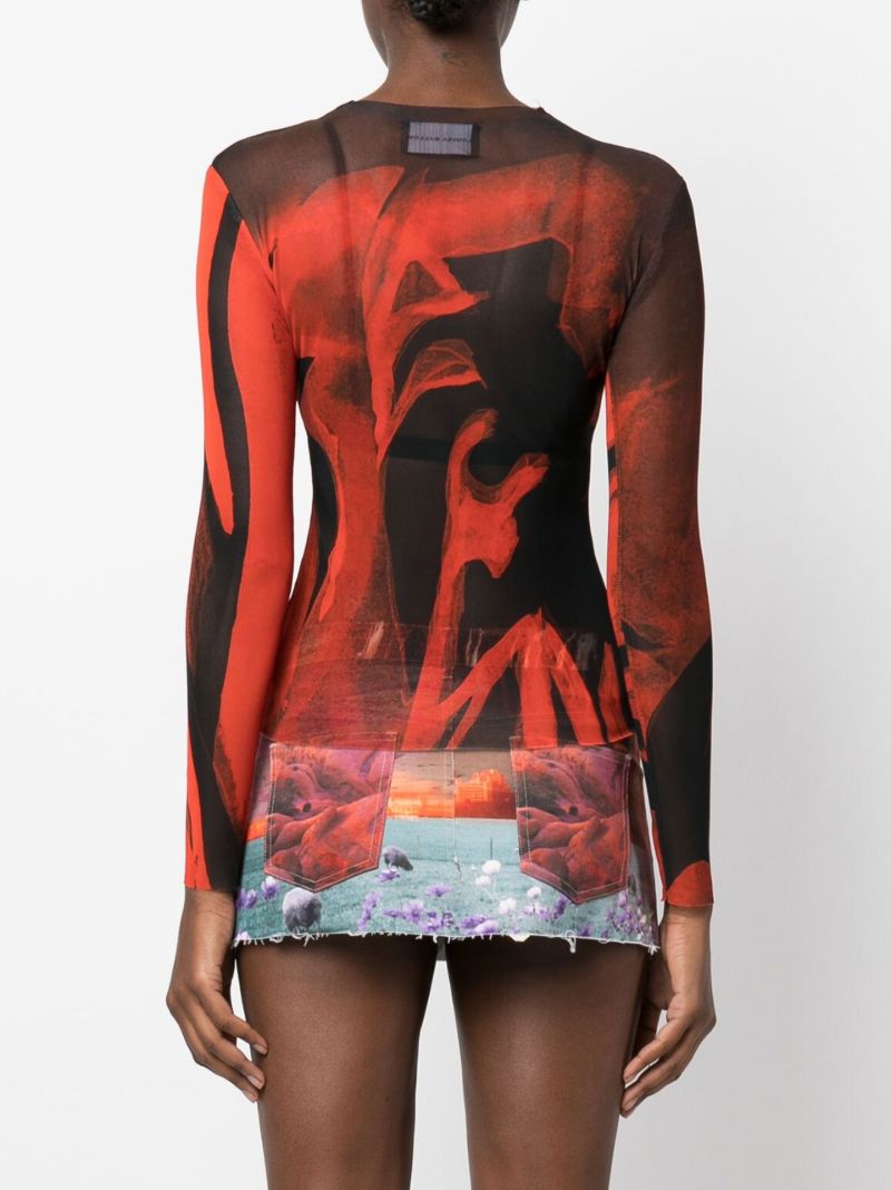 Red Queen Print Mesh Top
