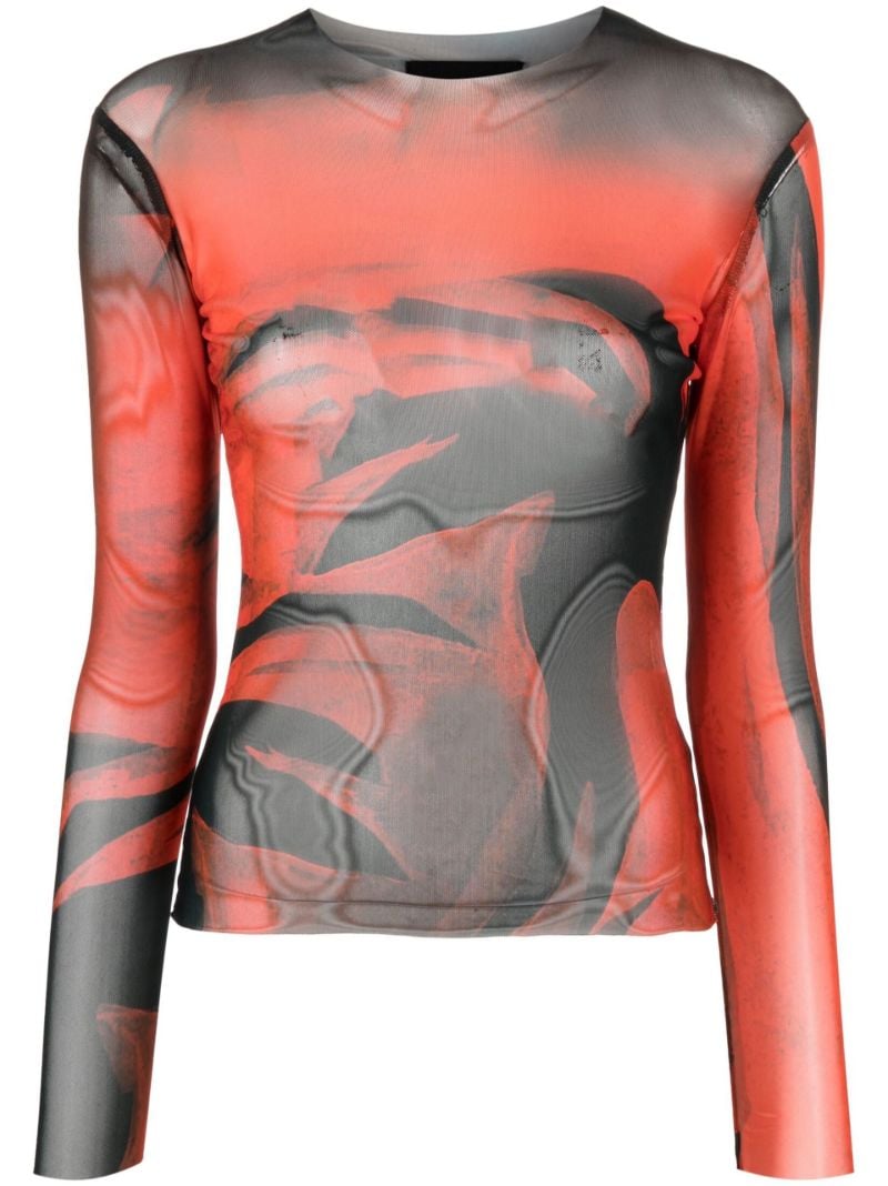 Red Queen Print Mesh Top