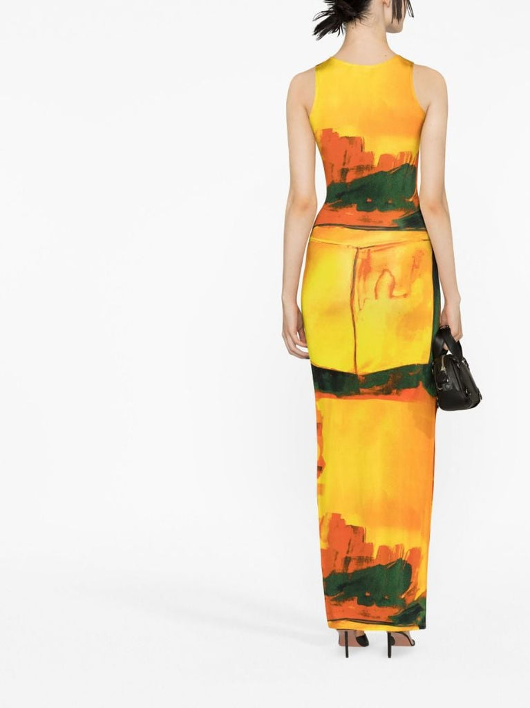 Yellow Sea Breeze Print Maxi Dress