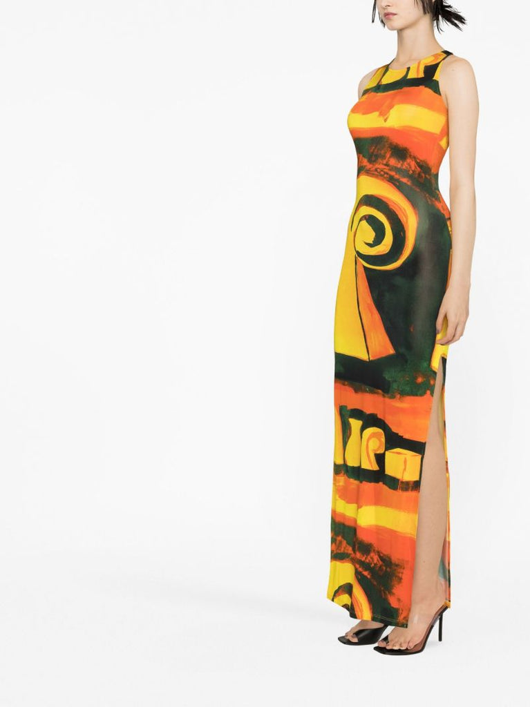 Yellow Sea Breeze Print Maxi Dress