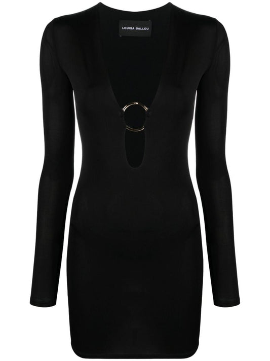 Black Helios Plunge Mini Dress