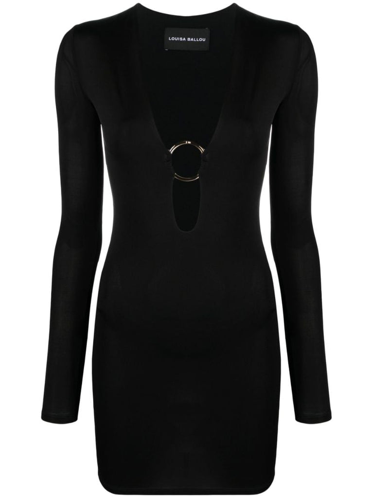 Black Helios Plunge Mini Dress