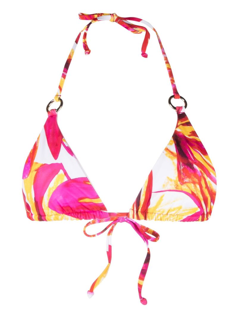 Pink Mini Ring Floral Print Bikini Top