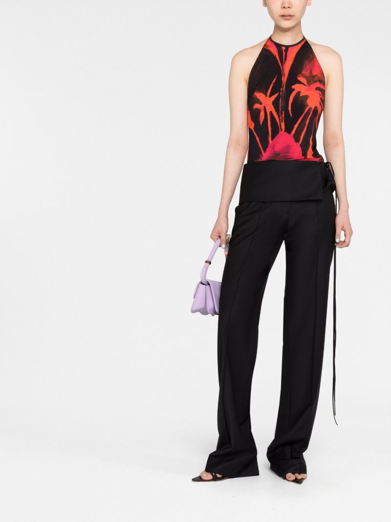 Black Abstract Print Halterneck Top