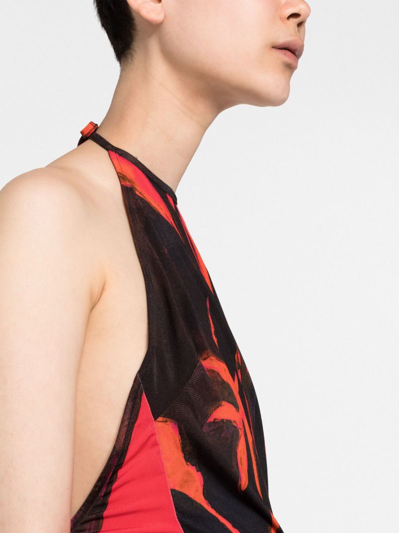 Black Abstract Print Halterneck Top