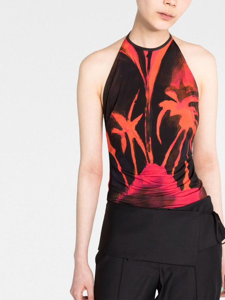 Black Abstract Print Halterneck Top