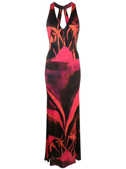 Red High Sea Printed Maxi Dress