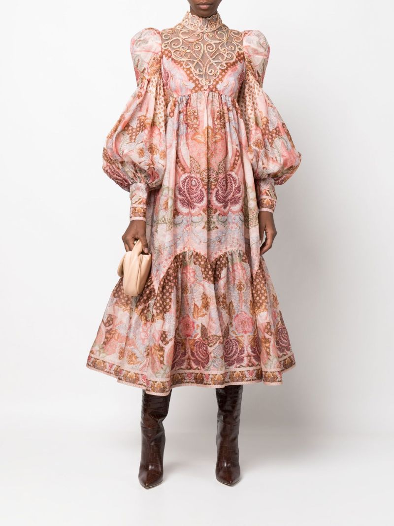 Orange Kaleidoscope Swirl Yoke Printed Dress