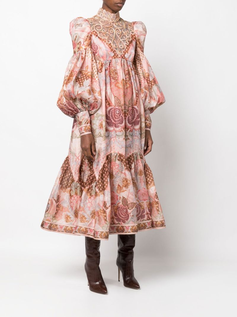 Orange Kaleidoscope Swirl Yoke Printed Dress